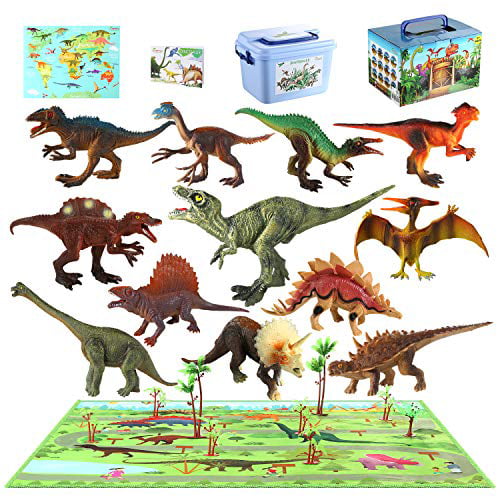 size 31/"x21/" Dinosaur World Toy Figures 6/" to 9/" Set of 6 w//Educational Poster